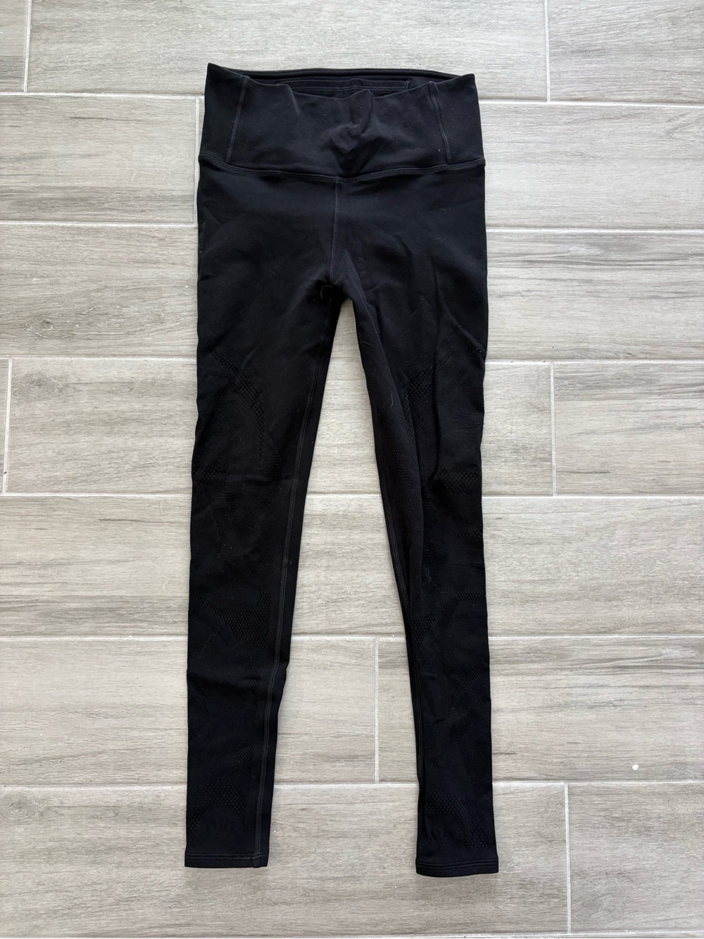 Black Lululemon Athletica Leggings with Patterned Mesh Details